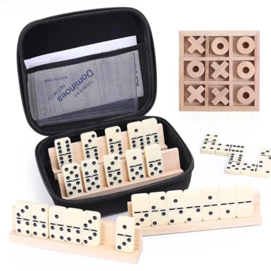 Dominoes and Tic Tac Toe Game Set, 28 Tiles Dominos with 4 Wooden Racks, Wood Tic Tac Toe Classic Board Games, Portable Travel
Dominoes and Tic Tac Toe Game Set, 28 Tiles Dominos with 4 Wooden Racks, Wood Tic Tac Toe Classic Board Games, Portable Travel