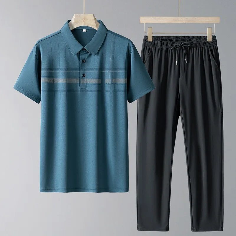 Men's Middle-aged Sports Set Casual Ice Silk Short Sleeve Polo Shirt Long Pants Summer Dad Outfit 2 Piece Tracksuit
Men's Middle-aged Sports Set Casual Ice Silk Short Sleeve Polo Shirt Long Pants Summer Dad Outfit 2 Piece Tracksuit