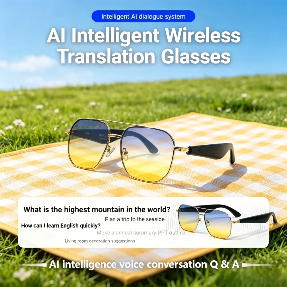 Intelligent Translation Smart Sunglasses, 2-in-1 Wireless Call Headset AI Glasses for Music Playback & Voice Assistant Control
Intelligent Translation Smart Sunglasses, 2-in-1 Wireless Call Headset AI Glasses for Music Playback & Voice Assistant Control