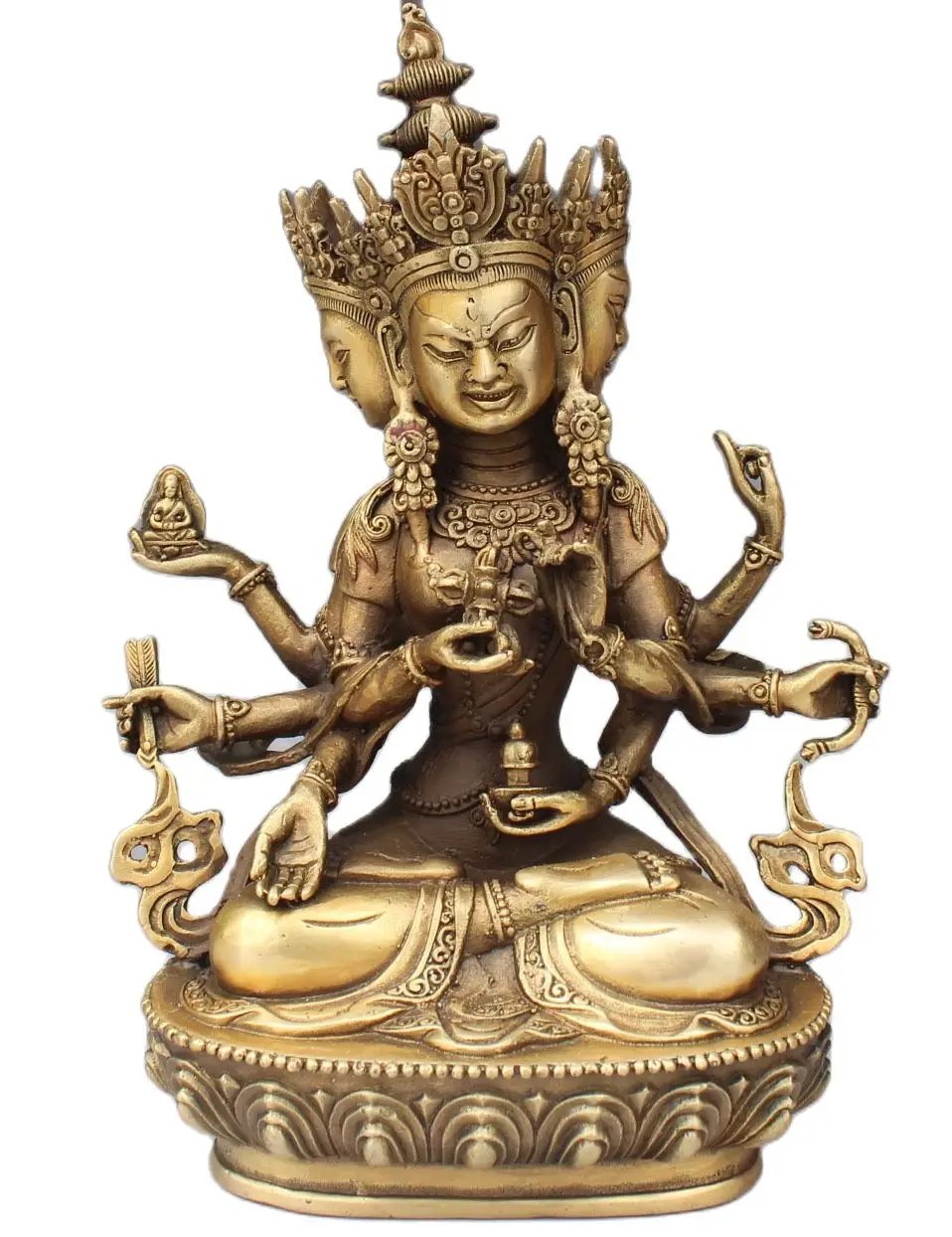 22CM 9" Tibet Buddhism BRASS 3 Head 8 Arms Namgyalma Ushnishavijaya Buddha Statue Poppy Flower
22CM 9" Tibet Buddhism BRASS 3 Head 8 Arms Namgyalma Ushnishavijaya Buddha Statue Poppy Flower
