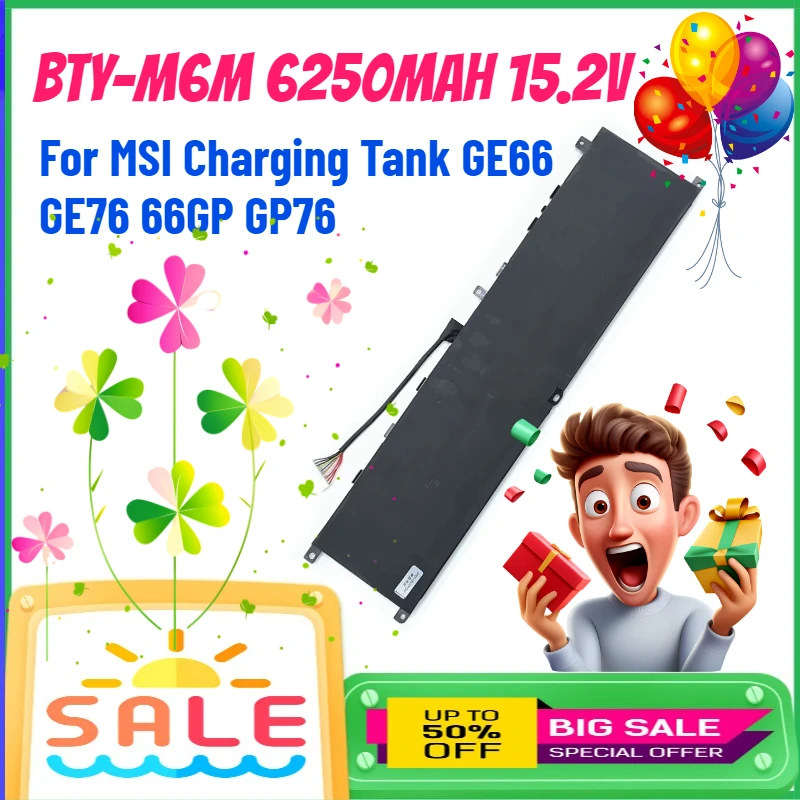 BTY-M6M 6250 мАч 15,2 В аккумулятор для ноутбука MSI Charging Tank GE66 GE76 66GP GP76 Замена перезаряжаемой батареи
BTY-M6M 6250 мАч 15,2 В аккумулятор для ноутбука MSI Charging Tank GE66 GE76 66GP GP76 Замена перезаряжаемой батареи