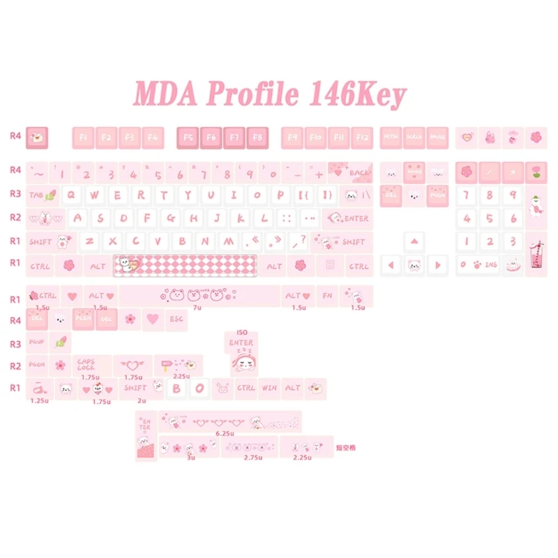PBTKeycaps 146 Sakura Bear Theme Dye Sublimation Pink Keycap Set MAD Profile PersonalizedGirls Mechanical Keyboard
PBTKeycaps 146 Sakura Bear Theme Dye Sublimation Pink Keycap Set MAD Profile PersonalizedGirls Mechanical Keyboard