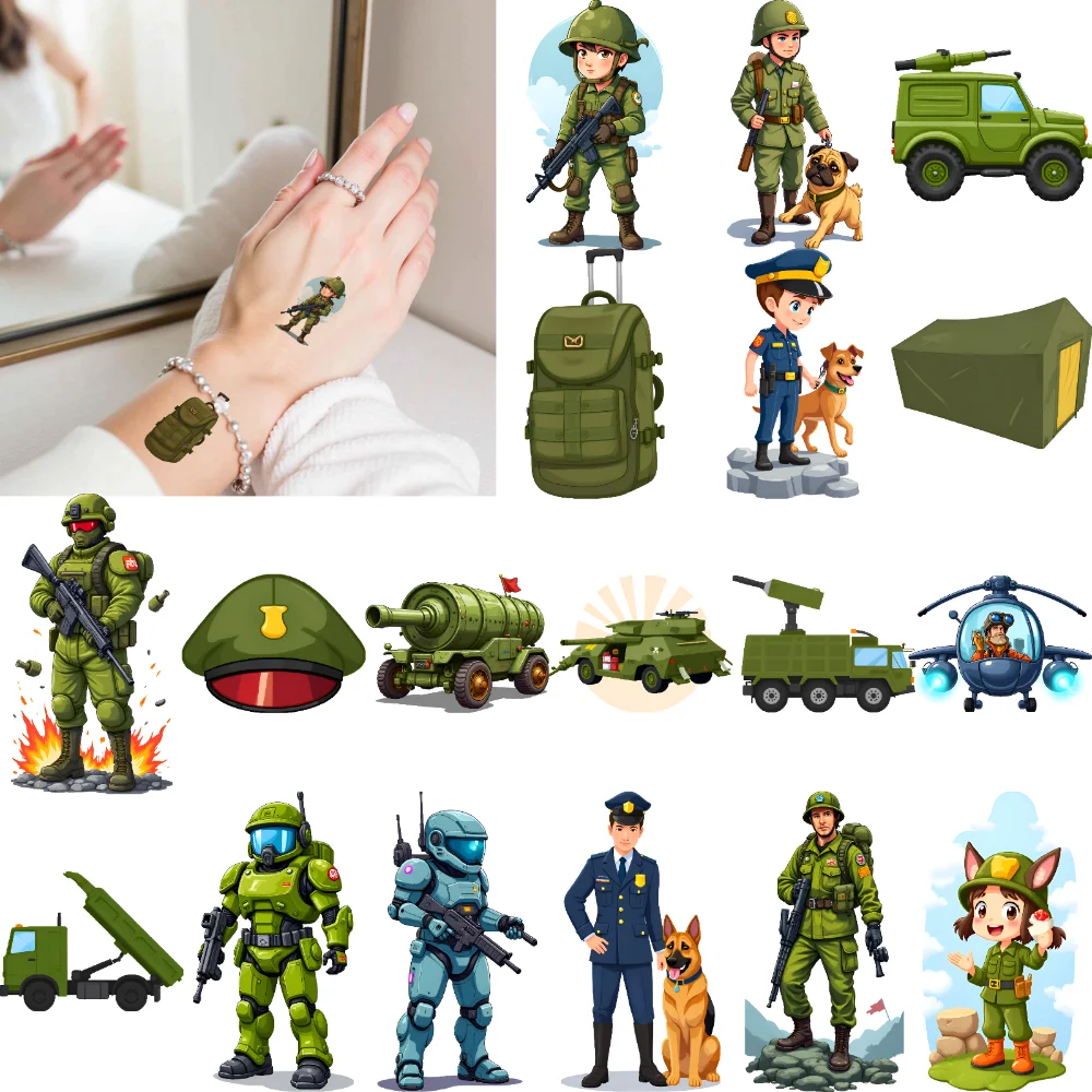 63pcs Temporary Tattoo Military Vehicles Cartoon Soldier Stickers Waterproof Long-lasting Body Stickers For Boys Shoulders
63pcs Temporary Tattoo Military Vehicles Cartoon Soldier Stickers Waterproof Long-lasting Body Stickers For Boys Shoulders