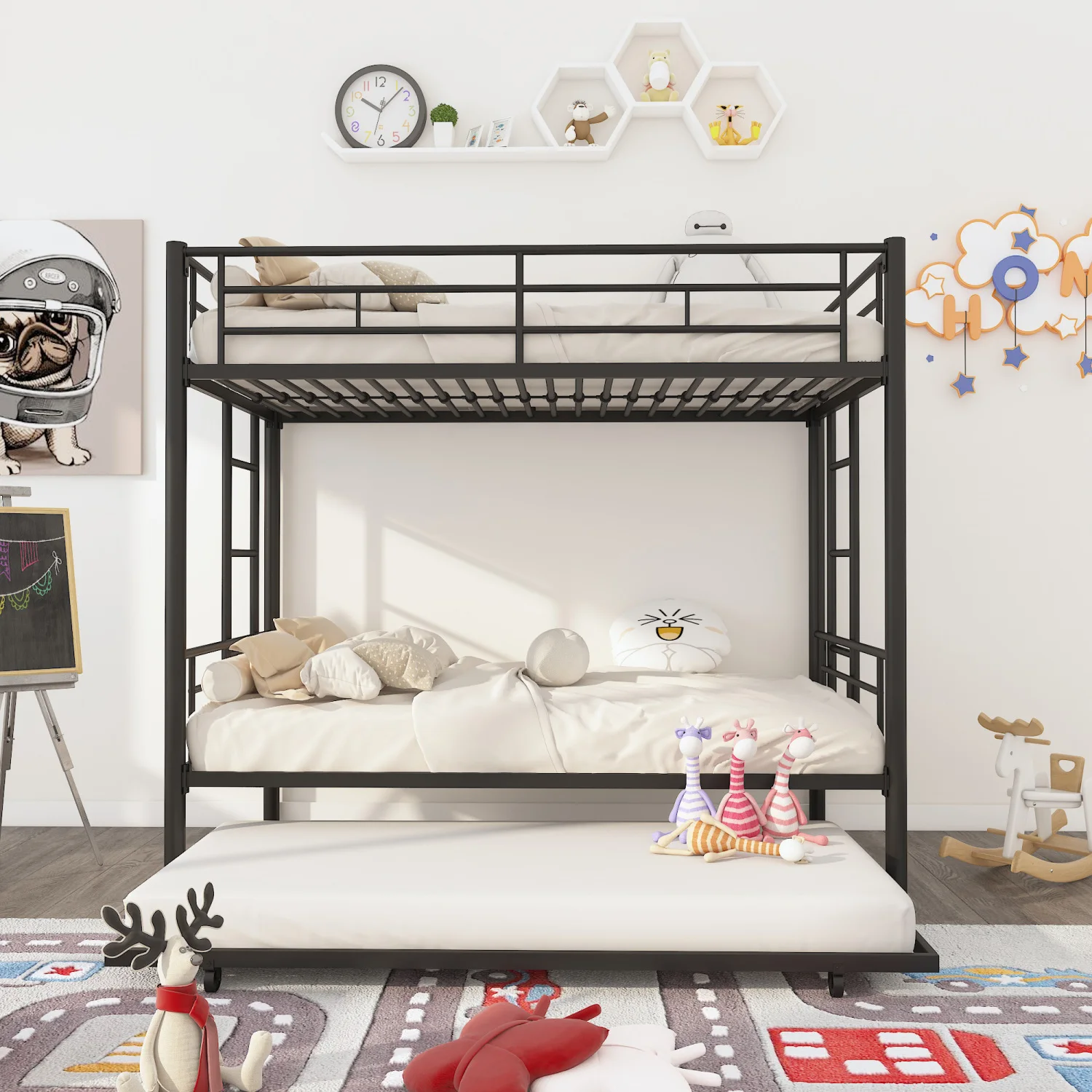 Twin Over Twin Metal Bunk Bed Frame with Trundle(Upgrade reinforcement version)
Twin Over Twin Metal Bunk Bed Frame with Trundle(Upgrade reinforcement version)