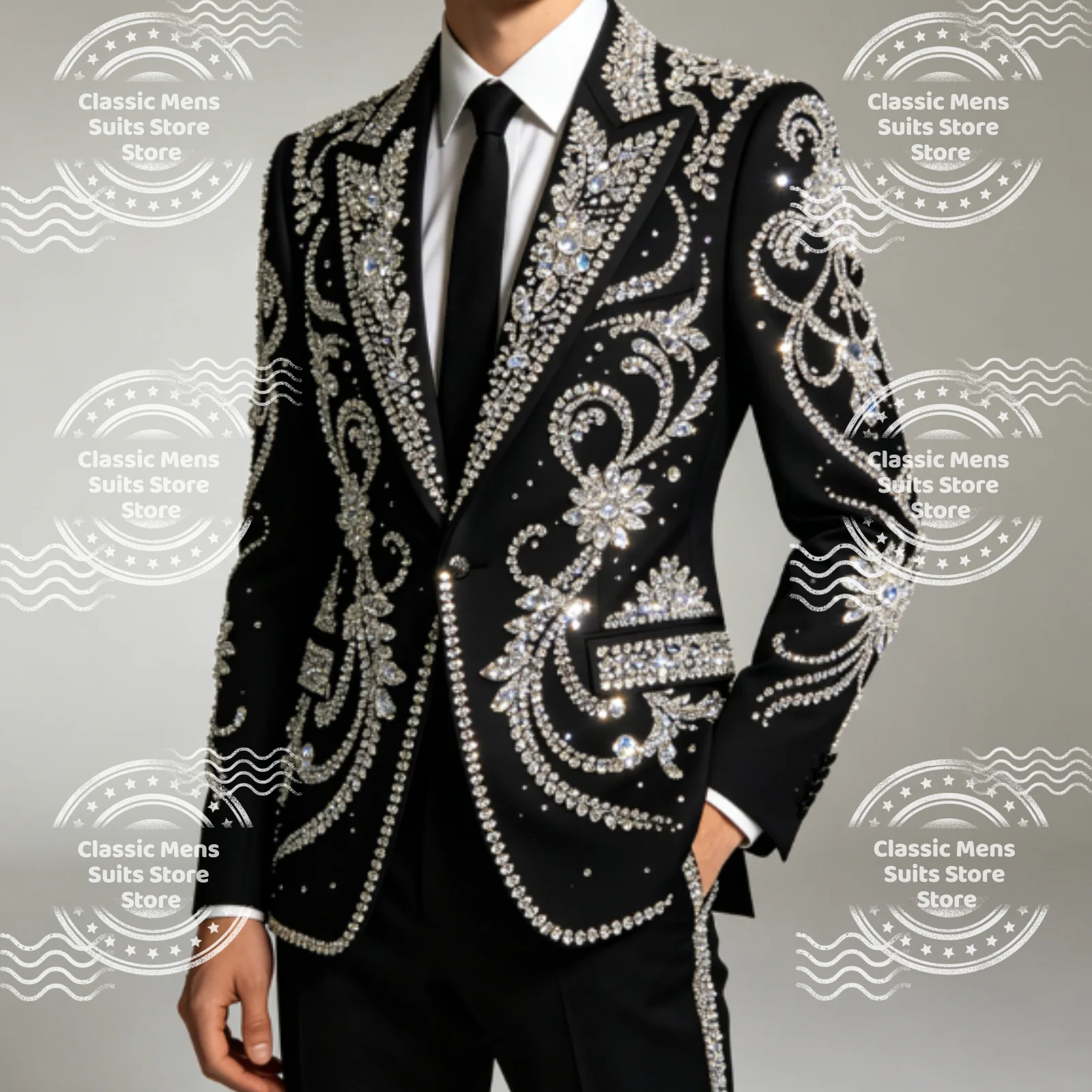 High End Applique Sequin Men Suits Sparkly Rhinestone Wedding Tuxedos Slim Ropa hombre 2 Pieces Sets Groom Male Blaze Customized
High End Applique Sequin Men Suits Sparkly Rhinestone Wedding Tuxedos Slim Ropa hombre 2 Pieces Sets Groom Male Blaze Customized