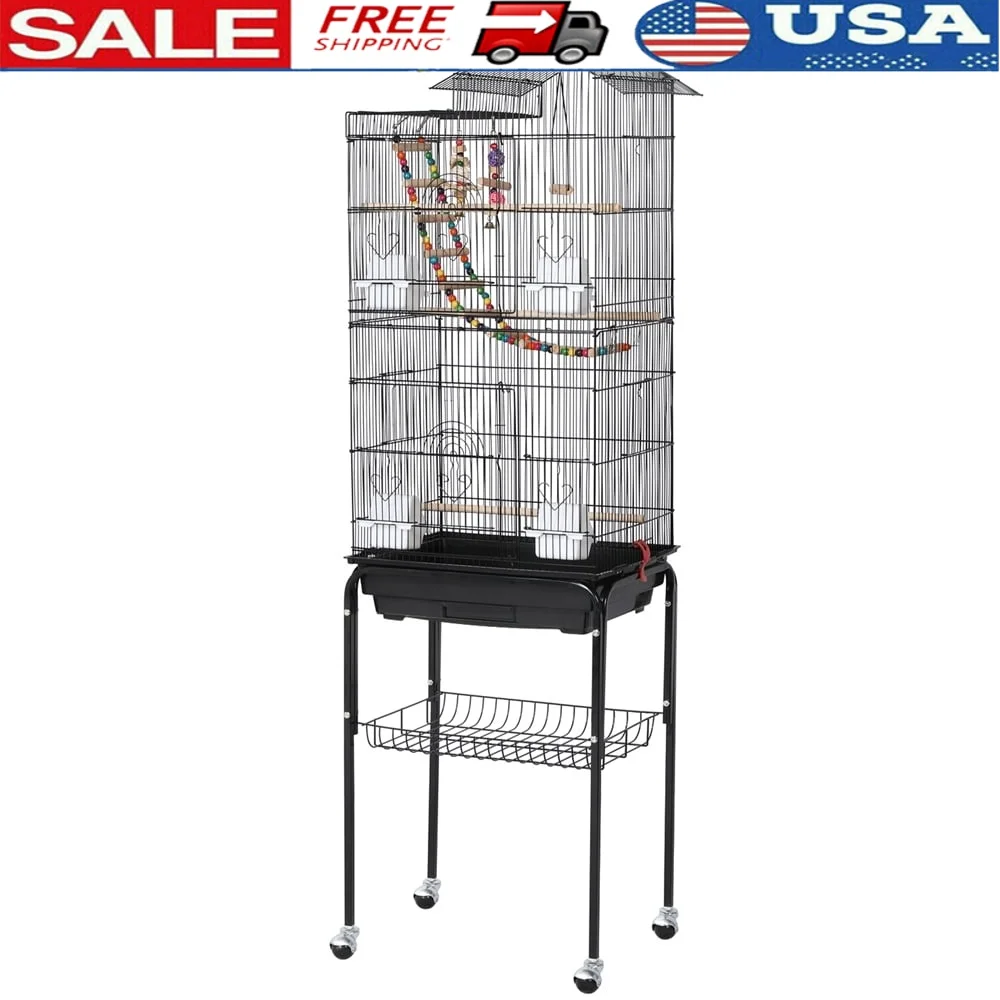High Quality 62 Inch Metal Rolling Parrot Cage Detachable Stand Small Birds with 4 Feeders 3 Perches 2 Toys Ladder Swing
High Quality 62 Inch Metal Rolling Parrot Cage Detachable Stand Small Birds with 4 Feeders 3 Perches 2 Toys Ladder Swing