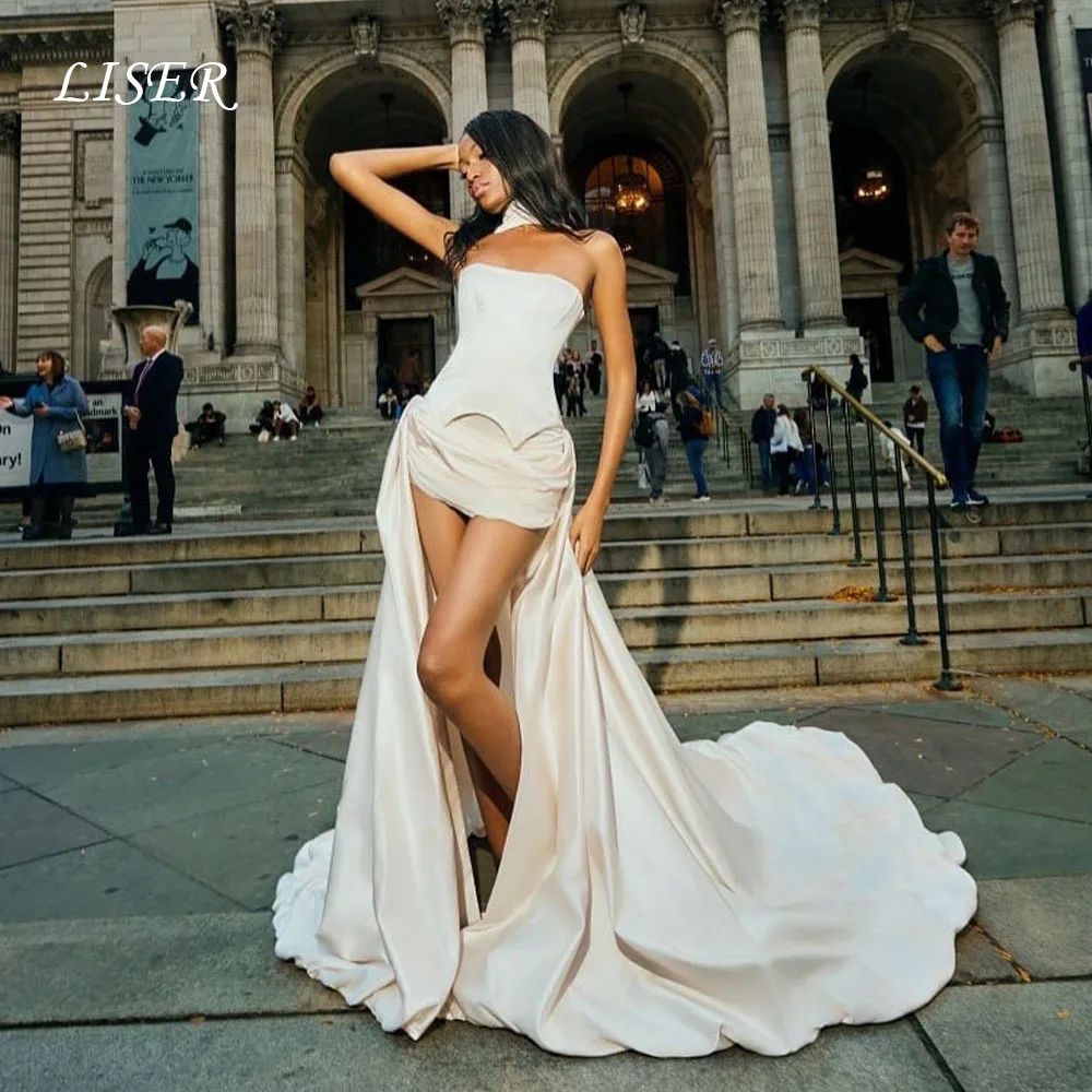 Liser Strapless Mini Evening Dresses Hi-Lo A-Line Satin Silk Sexy Prom Dresses Anove Knee Pleat Customized robe de soirée
Liser Strapless Mini Evening Dresses Hi-Lo A-Line Satin Silk Sexy Prom Dresses Anove Knee Pleat Customized robe de soirée