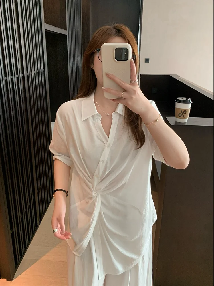 Casual V-Ne irt Women's plus Size Irregular Knot Design Loose Fit ort Sve Summer Top Ele Versatile Fem Blouse
Casual V-Ne irt Women's plus Size Irregular Knot Design Loose Fit ort Sve Summer Top Ele Versatile Fem Blouse