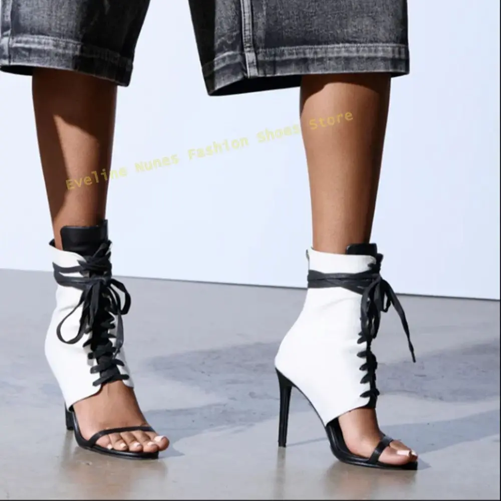 Cross Tied Stiletto Fashion Gladiator Open Toe Black and White Color Matching Women Mid-Calf Boots 2025 Summer Party Shoes Trend
Cross Tied Stiletto Fashion Gladiator Open Toe Black and White Color Matching Women Mid-Calf Boots 2025 Summer Party Shoes Trend