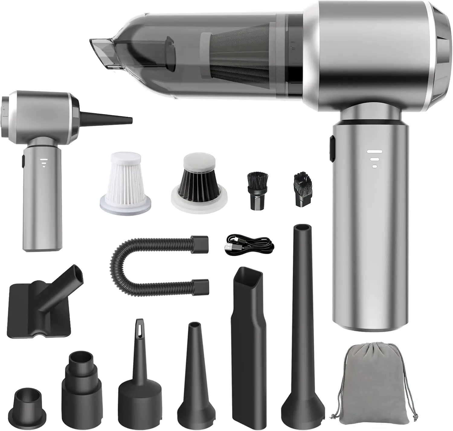 Mini Car Vacuum Cleaner, 4-in-1 Cordless, 22000PA High Power, Brushless Motor, Portable for Home, Office, Camping (Gray Silver)
Mini Car Vacuum Cleaner, 4-in-1 Cordless, 22000PA High Power, Brushless Motor, Portable for Home, Office, Camping (Gray Silver)