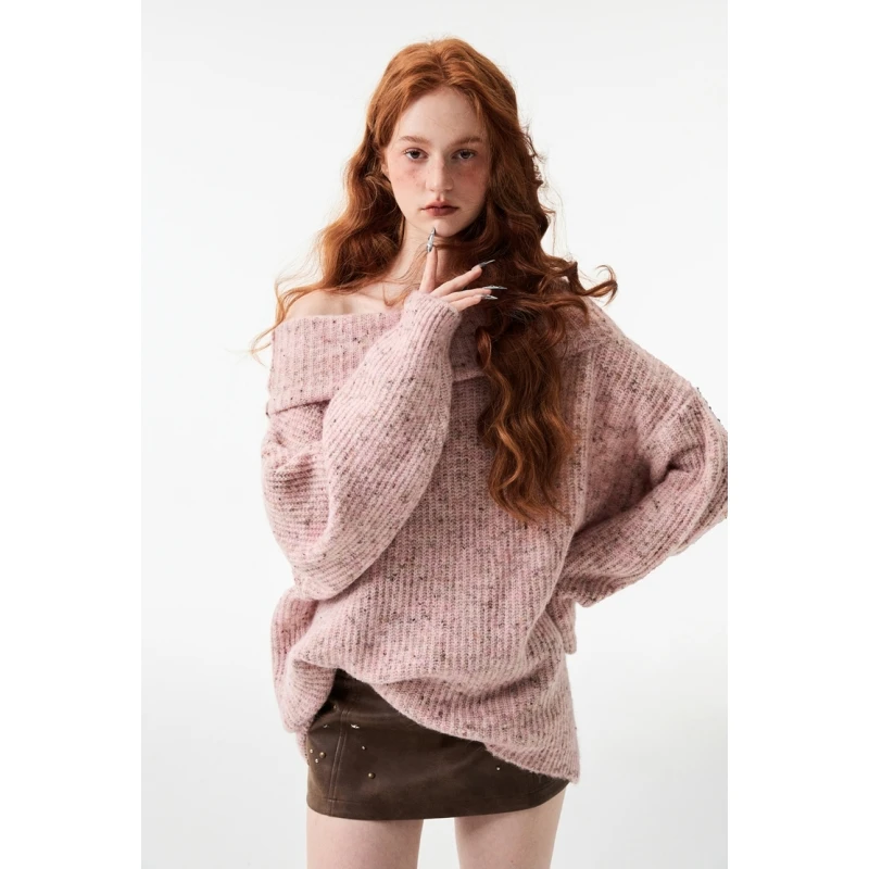 Women's Clothes Pink Sweater Off Shoulder Fashion Lazy Wind Winter New Female Thickening Knitting Long Sleeves Pullover Tops
Women's Clothes Pink Sweater Off Shoulder Fashion Lazy Wind Winter New Female Thickening Knitting Long Sleeves Pullover Tops