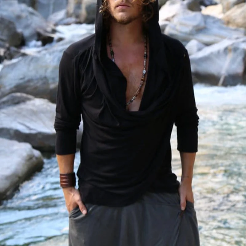 Hooded Men's T-Shirt Basic Long Sleeve Tops Sexy Hooded Deep V Neck Heap Collar T-Shirt For Men Spring Clothing Casual Pullover
Hooded Men's T-Shirt Basic Long Sleeve Tops Sexy Hooded Deep V Neck Heap Collar T-Shirt For Men Spring Clothing Casual Pullover