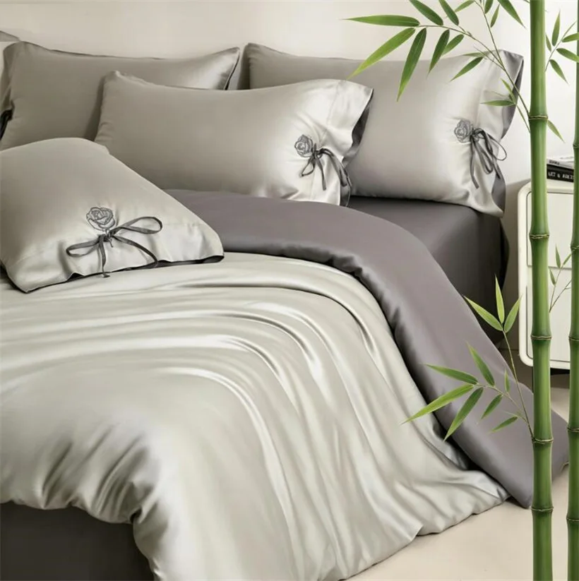 Silky Bamboo Bedding Set with Duvet Cover Bed Sheet Pillowcase Viscose Derived from Bamboo Embroidered Rose Quilt Cover Bedlinen
Silky Bamboo Bedding Set with Duvet Cover Bed Sheet Pillowcase Viscose Derived from Bamboo Embroidered Rose Quilt Cover Bedlinen