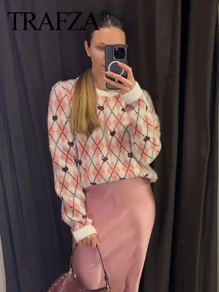 TRAFZA Women Fashion Warm O-Neck Jacquard Loose Knitted Pullover Women Spring Casual Heart Pattern Long Sleeve Elastic Sweater
TRAFZA Women Fashion Warm O-Neck Jacquard Loose Knitted Pullover Women Spring Casual Heart Pattern Long Sleeve Elastic Sweater