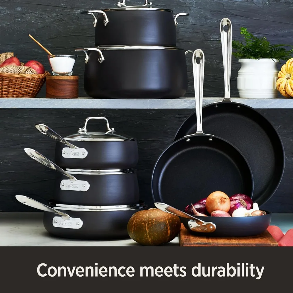 HA1 Hard Anodized Nonstick Cookware Set 13 Piece Induction Oven Broiler Safe 500F, Lid Safe 350F Pots and Pans Black
HA1 Hard Anodized Nonstick Cookware Set 13 Piece Induction Oven Broiler Safe 500F, Lid Safe 350F Pots and Pans Black