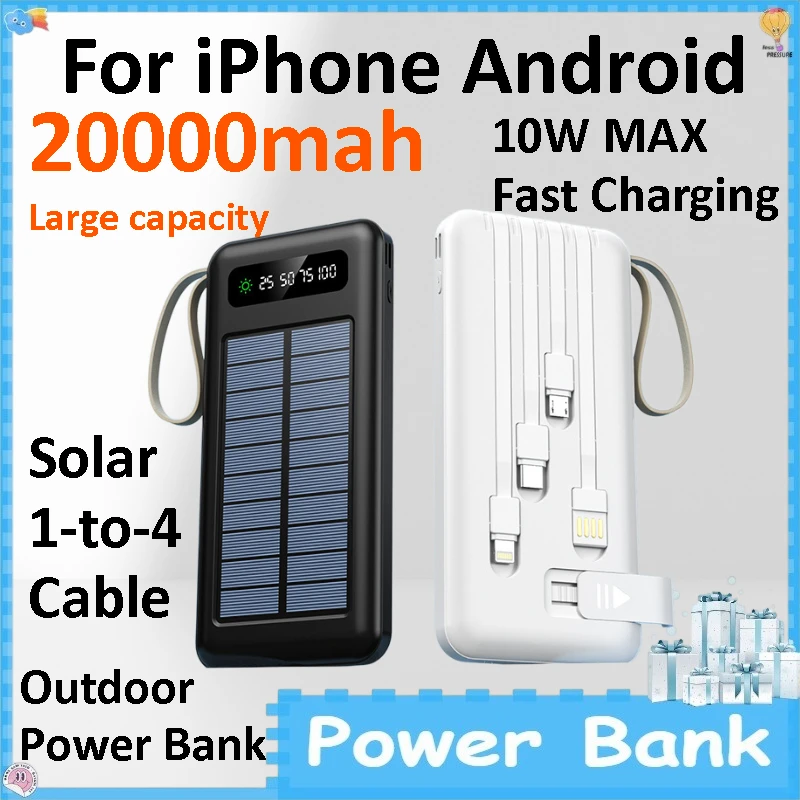 10W Solar Charger 50000mAh Large Capacity Power Bank Built-in Cable Travel Portable External Battery for IPhone Android Phones
10W Solar Charger 50000mAh Large Capacity Power Bank Built-in Cable Travel Portable External Battery for IPhone Android Phones