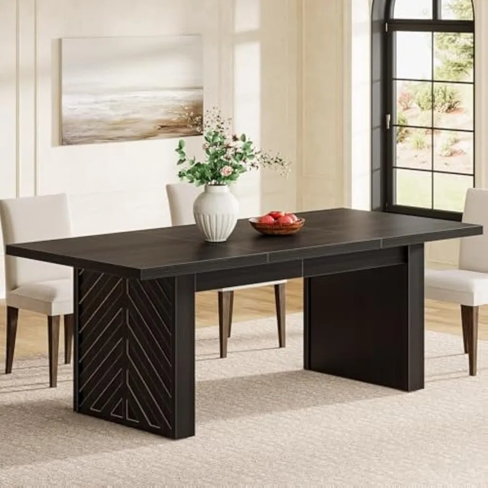70.87 "black dining table for 6-8 persons, mid-century modern kitchen table, double base, rectangular dining table
70.87 "black dining table for 6-8 persons, mid-century modern kitchen table, double base, rectangular dining table