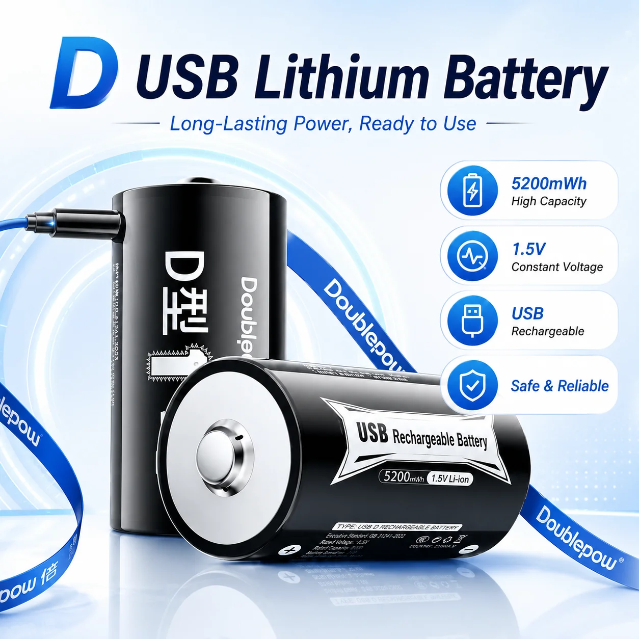 D Type 1.5V USB Rechargeable Lithium Battery Large Capacity For Gas Stove Water Heater Flashlight
D Type 1.5V USB Rechargeable Lithium Battery Large Capacity For Gas Stove Water Heater Flashlight