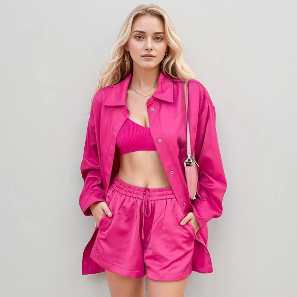 Solid Two Piece Set For Women Lapel Long Sleeve Patchwork Button Top High Waist Shorts Casual Sets Female Clothing New
Solid Two Piece Set For Women Lapel Long Sleeve Patchwork Button Top High Waist Shorts Casual Sets Female Clothing New