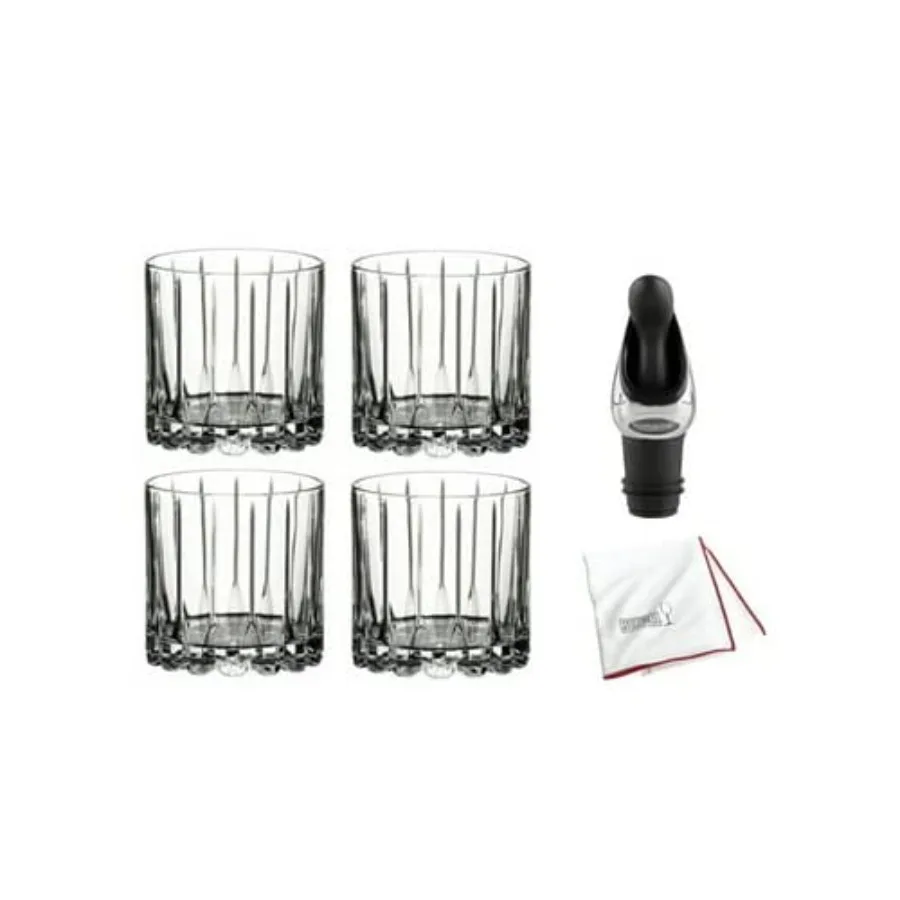Rock Glass Set of 4 9 oz Clear with Wine Pourer and Polishing Cloth for Cocktail Serving Premium Crystal-Like Glassware in Tran
Rock Glass Set of 4 9 oz Clear with Wine Pourer and Polishing Cloth for Cocktail Serving Premium Crystal-Like Glassware in Tran