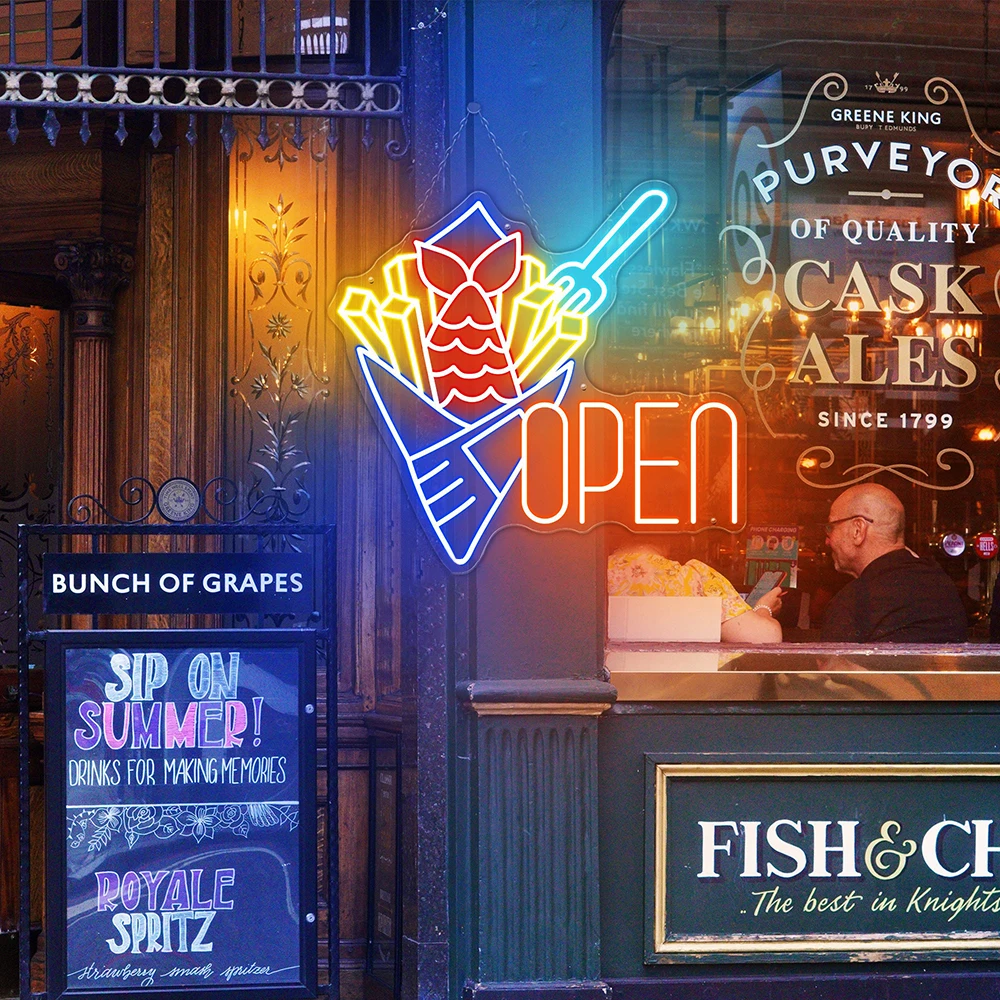 Fish & Chips Neon Sign Fast Food Open LED Neon Light Restaurant Decor Kitchen Decoration Custom Neon Sign Business Design
Fish & Chips Neon Sign Fast Food Open LED Neon Light Restaurant Decor Kitchen Decoration Custom Neon Sign Business Design