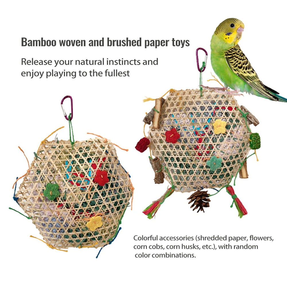 Bird Toys Foraging Shredder Hanging Toys With Metal Hook Bamboo Frame Woven Porous Structure Bird Cage Cockatiel Budgies
Bird Toys Foraging Shredder Hanging Toys With Metal Hook Bamboo Frame Woven Porous Structure Bird Cage Cockatiel Budgies