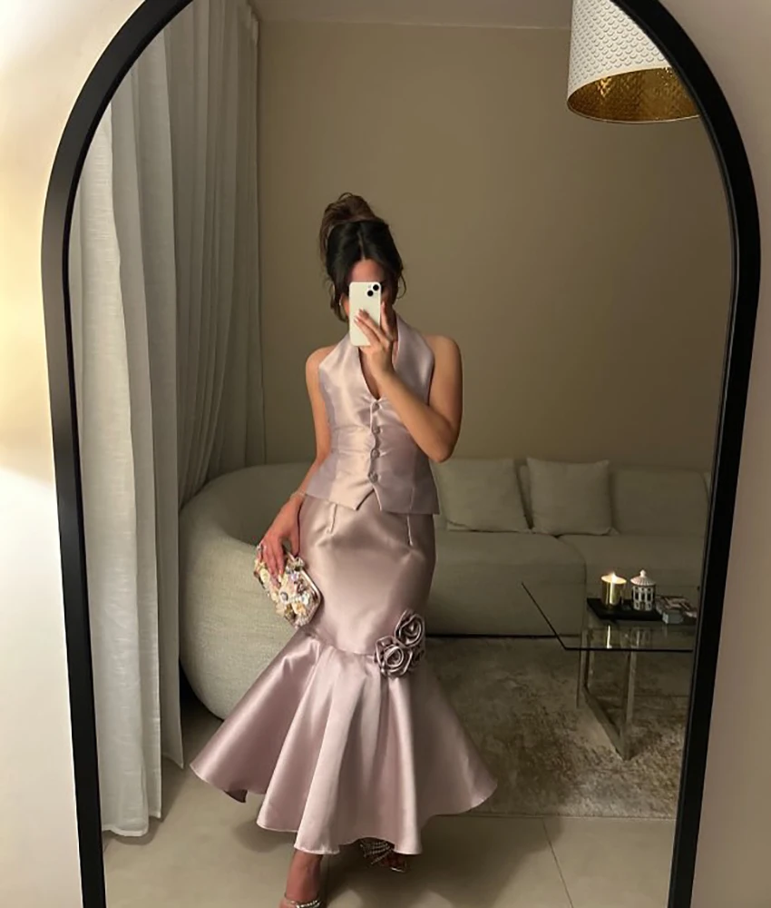 Customized Exquisite Satin Mermaid 3D Flowers Buttons Evening Dress Fashion Sleeveless Halter Ankle Length Homecoming Gowns
Customized Exquisite Satin Mermaid 3D Flowers Buttons Evening Dress Fashion Sleeveless Halter Ankle Length Homecoming Gowns