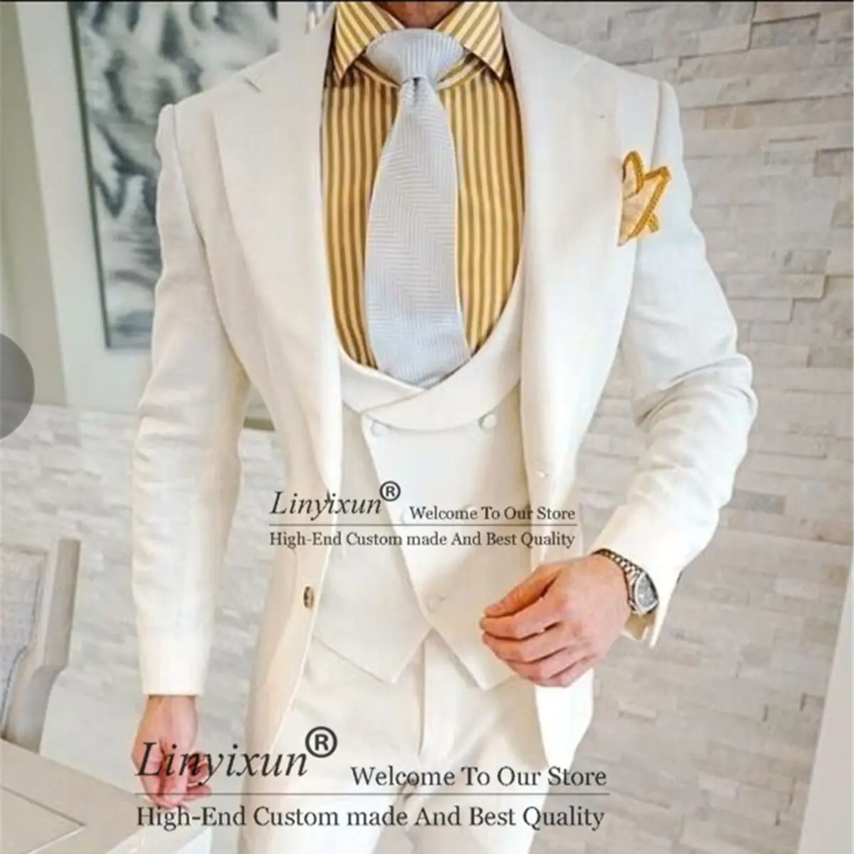 Beige Slim Fit Men Suits Double Breasted Waistcoat Fashion Groom Wedding Tuxedo 3 Piece Sets Male Prom Blazer terno masculino
Beige Slim Fit Men Suits Double Breasted Waistcoat Fashion Groom Wedding Tuxedo 3 Piece Sets Male Prom Blazer terno masculino