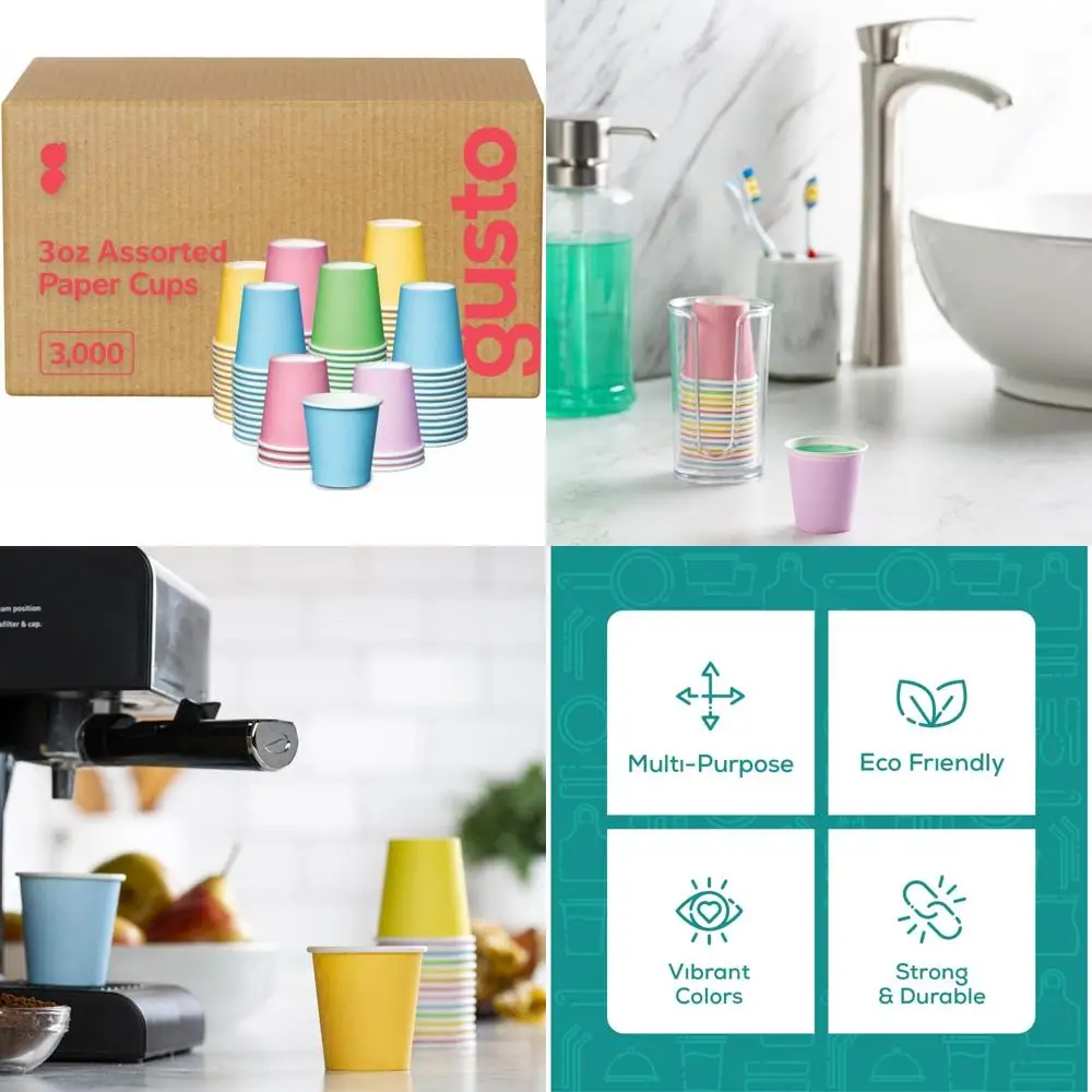 Disposable Mini Mouthwash Cups - 3000 Pack, 3 oz Small Paper Cups, Assorted Colors, Bathroom Cups for Travel
Disposable Mini Mouthwash Cups - 3000 Pack, 3 oz Small Paper Cups, Assorted Colors, Bathroom Cups for Travel