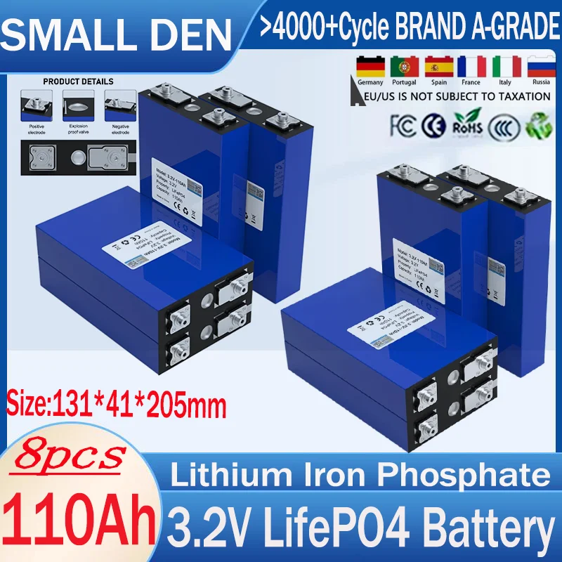 8PCS New 3.2V 230Ah Lifepo4 Rechargeable battery 3.2V 230000mAh DIY 12V 4S 24V Solar Electric car boat RV Inverter Grade A Cells
8PCS New 3.2V 230Ah Lifepo4 Rechargeable battery 3.2V 230000mAh DIY 12V 4S 24V Solar Electric car boat RV Inverter Grade A Cells