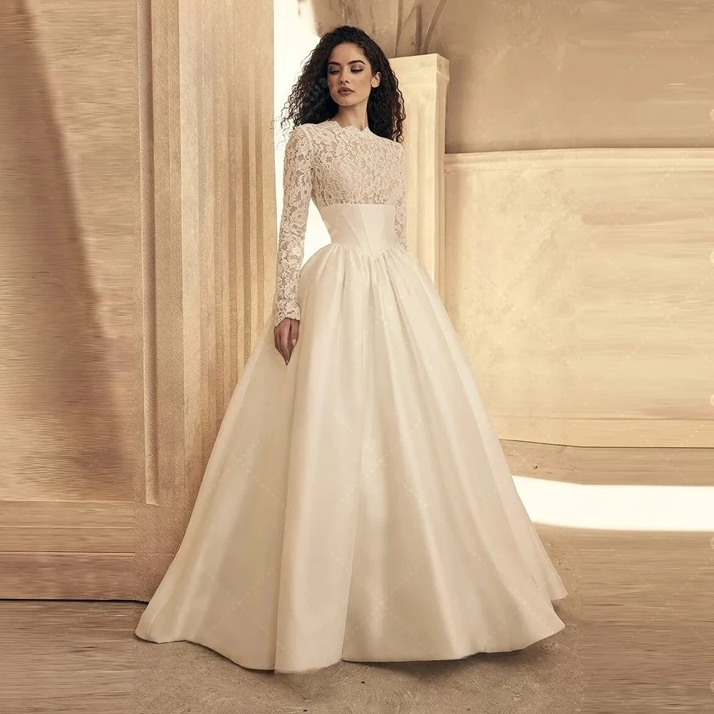 Gorgeous Wedding Dresses A Line Satin Bridal Gowns Modest Robes Full Sleeves Charming Muslim Customized Vestidos De Novia
Gorgeous Wedding Dresses A Line Satin Bridal Gowns Modest Robes Full Sleeves Charming Muslim Customized Vestidos De Novia