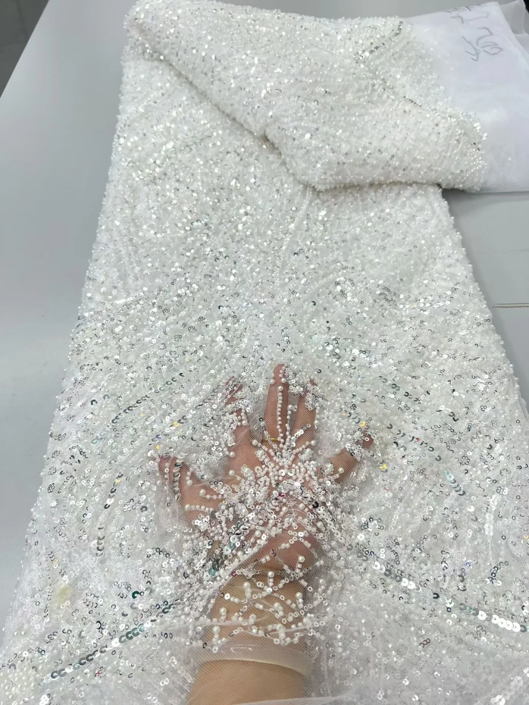 White High Quality African French Beaded Lace Fabric 2026 Sewing Sequins Embroidery Nigeria Lace Fabric for Party Dresses
White High Quality African French Beaded Lace Fabric 2026 Sewing Sequins Embroidery Nigeria Lace Fabric for Party Dresses