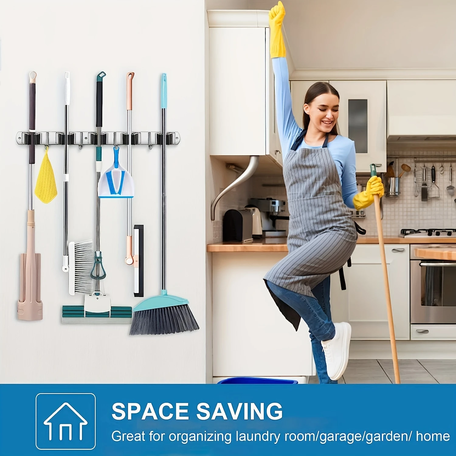 Wall-Mounted Mop and Broom Holder with 4 Slots and 5 - Stainless Steel Heavy-Duty Organizer Rack for , Kitchen, Garden, Garage
Wall-Mounted Mop and Broom Holder with 4 Slots and 5 - Stainless Steel Heavy-Duty Organizer Rack for , Kitchen, Garden, Garage