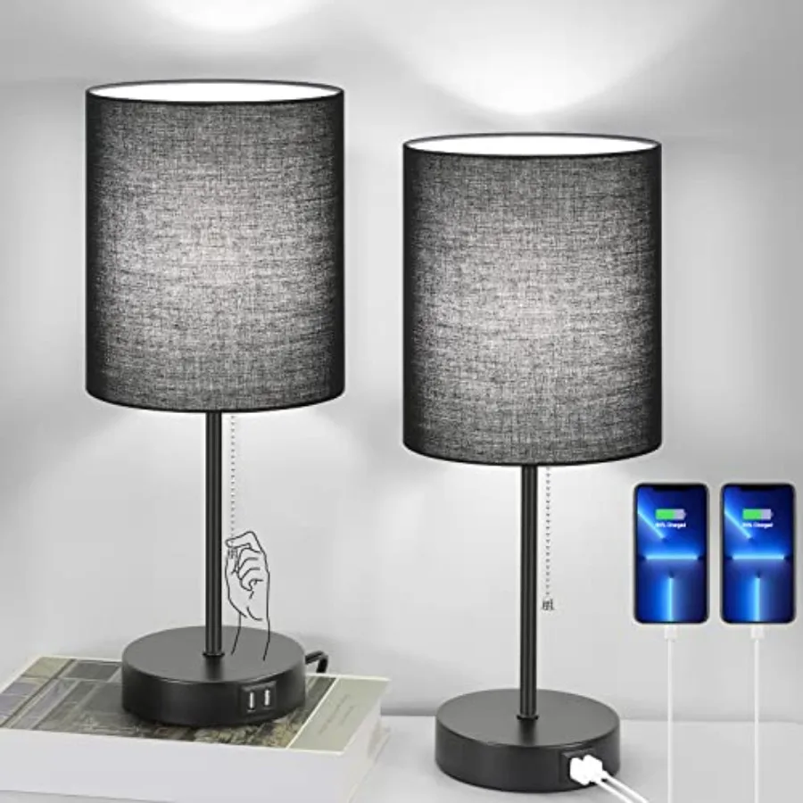 Table Lamps Set of 2 with USB Charging Ports, Black Bedside Lamps with AC Outlet, Nightstand Lamps with Pull Chain Switch, Mini
Table Lamps Set of 2 with USB Charging Ports, Black Bedside Lamps with AC Outlet, Nightstand Lamps with Pull Chain Switch, Mini