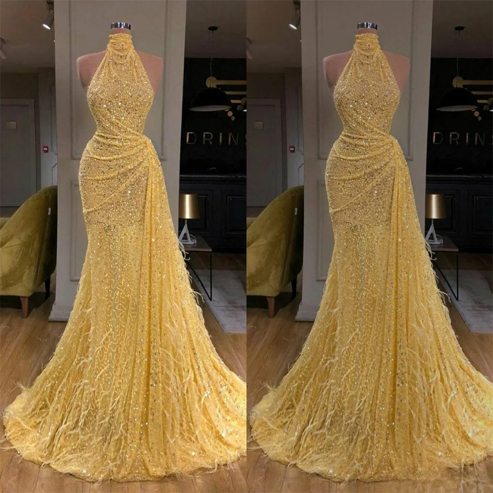 Glamorous Sweep Train Evening Elegant Glitter Prom Dress Party AppliqueHigh-neck Sleeveless Sequins Feather Floor-Length Ladies
Glamorous Sweep Train Evening Elegant Glitter Prom Dress Party AppliqueHigh-neck Sleeveless Sequins Feather Floor-Length Ladies