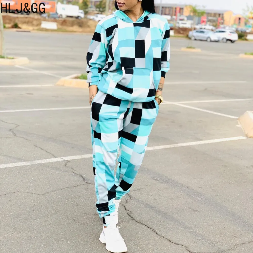 HLJ&GG Blue Women Plaid Printing Tracksutis Women Long Sleeve Hooded Sweatshirt + Jogger Pants Two Piece Sets Outfits 2023 Fall
HLJ&GG Blue Women Plaid Printing Tracksutis Women Long Sleeve Hooded Sweatshirt + Jogger Pants Two Piece Sets Outfits 2023 Fall