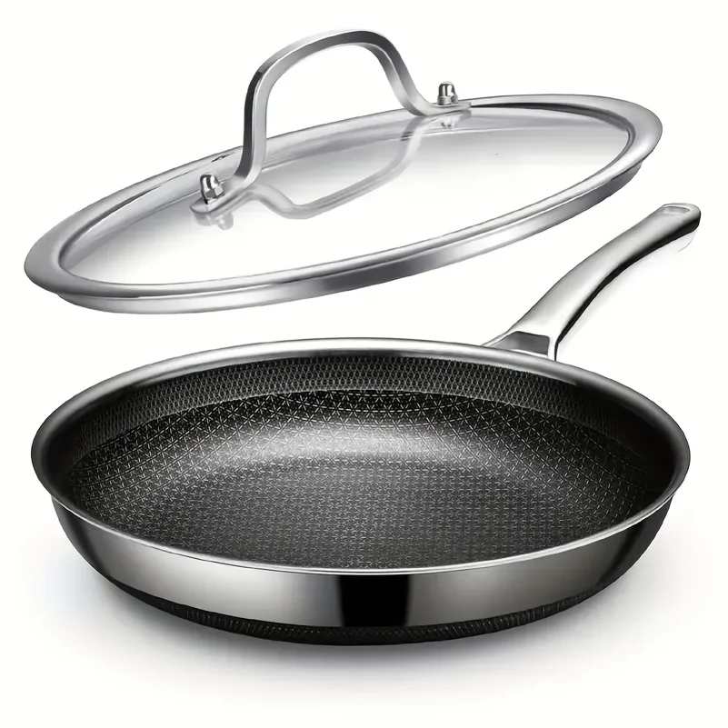 Stainless Steel Frying Pan, Nonstick Frying Pan with Lid, 8/10/12 Honeycomb Stainless Steel Skillet Woks Pan with Long Handle, Tri-Ply Stainless Steel Pan for All Stoves, PFOA Free Cookware, Dishwasher And Oven Safe
Stainless Steel Frying Pan, Nonstick Frying Pan with Lid, 8/10/12 Honeycomb Stainless Steel Skillet Woks Pan with Long Handle, Tri-Ply Stainless Steel Pan for All Stoves, PFOA Free Cookware, Dishwasher And Oven Safe