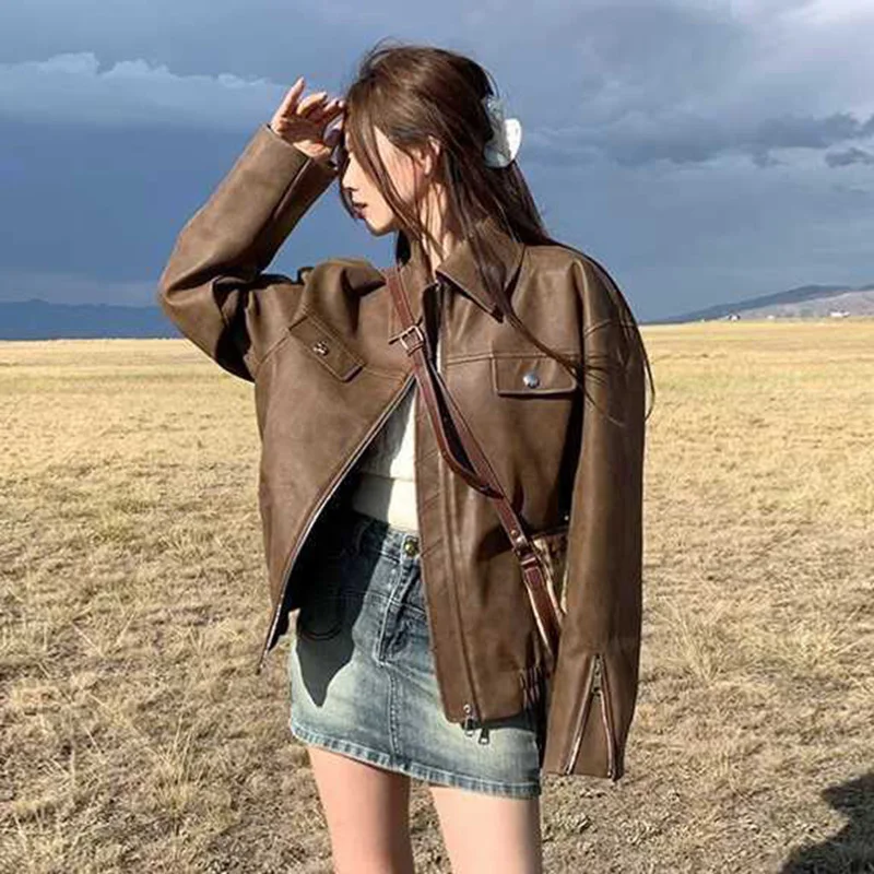 Brown Pu Leather Jacket Women Y2K Vintage Fashion Ladies Faux Leather Coat Spring Zipper Motorcycle Biker Jackets Crop Tops New
Brown Pu Leather Jacket Women Y2K Vintage Fashion Ladies Faux Leather Coat Spring Zipper Motorcycle Biker Jackets Crop Tops New