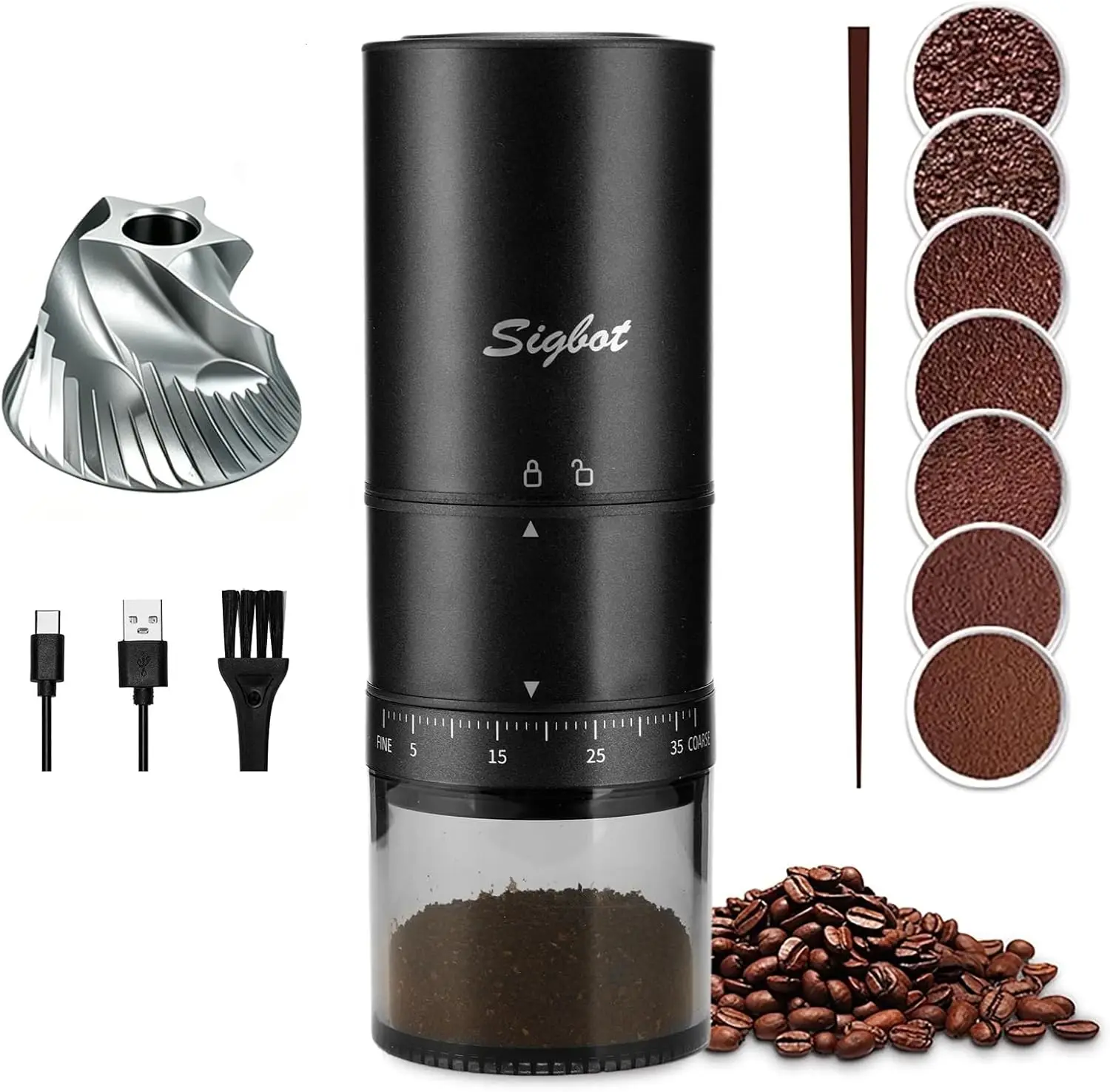 Portable Electric Coffee Grinder - 38 Grind Settings, Conical Burr & Black Stainless Steel Body, Rechar able Mill for E
Portable Electric Coffee Grinder - 38 Grind Settings, Conical Burr & Black Stainless Steel Body, Rechar able Mill for E