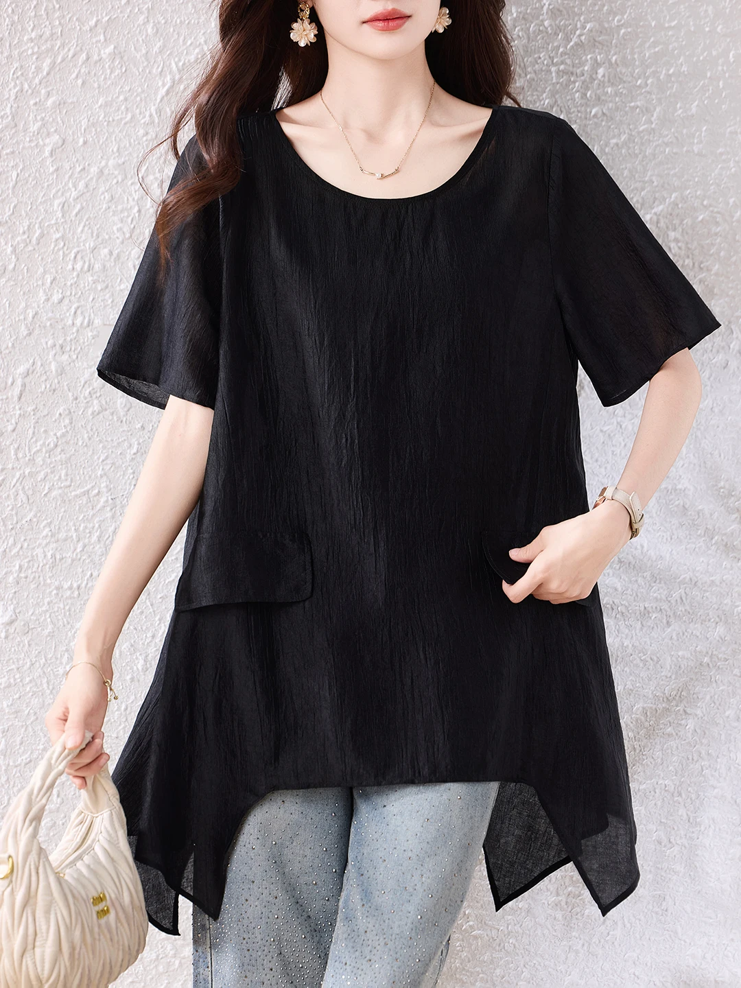Simple Style plus Size Summer New Loose Fit Acetate Short Sleeve T-Shirt Women's Casual round Neck Top Body Concealing
Simple Style plus Size Summer New Loose Fit Acetate Short Sleeve T-Shirt Women's Casual round Neck Top Body Concealing