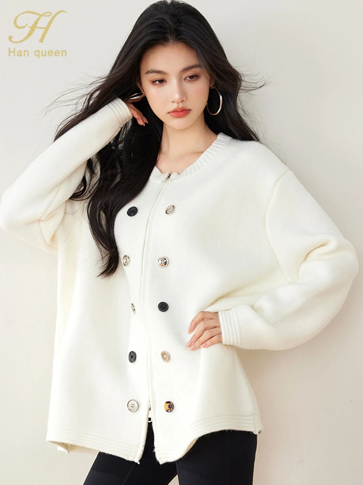 H Han Queen Autumn Winner Cardigan Sweaters Women Fashion Soft Lazy Style Knitwear Korean Basics Double-Breasted Outerwears
H Han Queen Autumn Winner Cardigan Sweaters Women Fashion Soft Lazy Style Knitwear Korean Basics Double-Breasted Outerwears