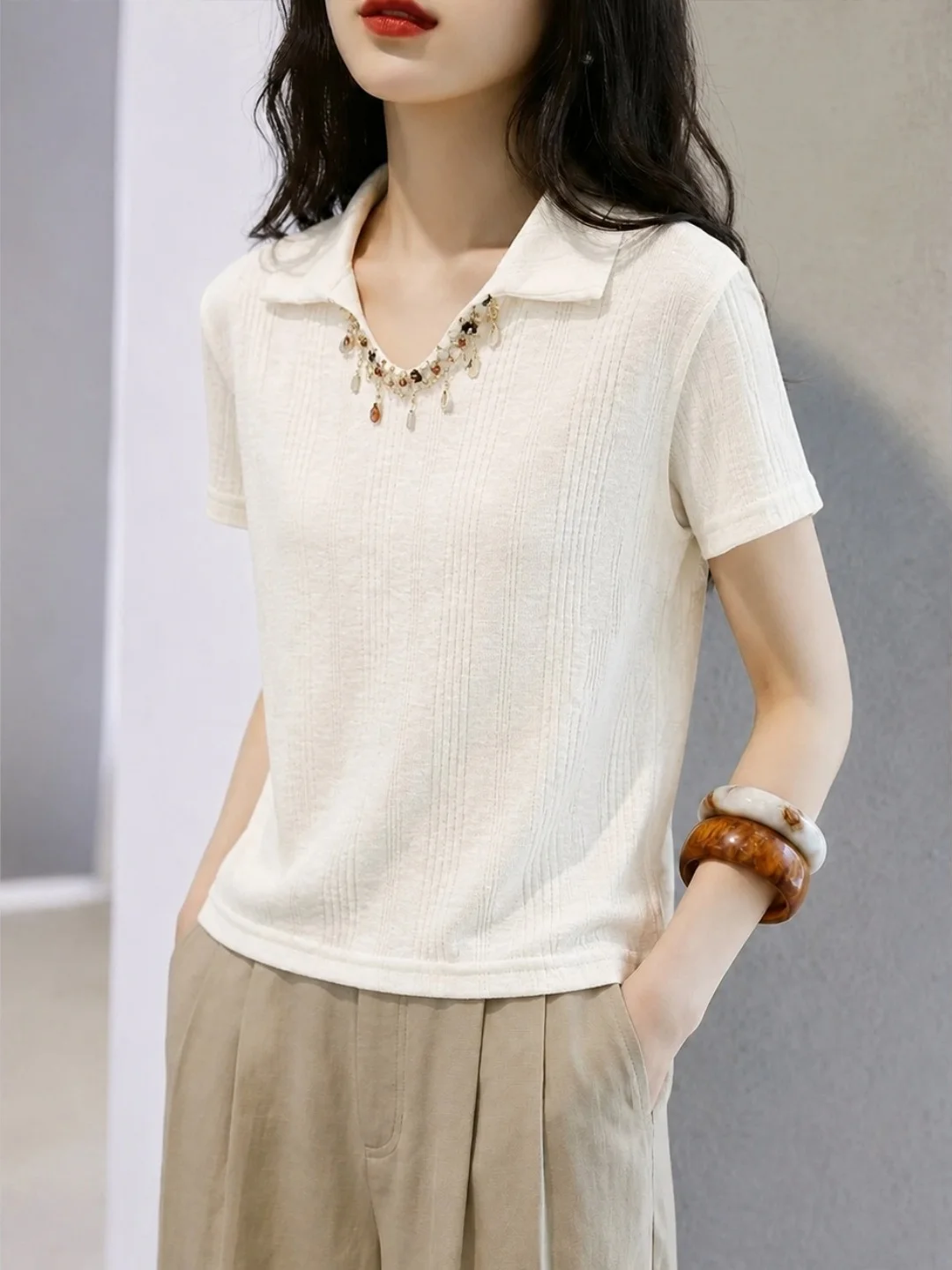 Summer 2026 New Design Soft Comfortable Short Sleeve T-Shirt Casual Versatile Lazy Style Small Audience Sun Protection Top
Summer 2026 New Design Soft Comfortable Short Sleeve T-Shirt Casual Versatile Lazy Style Small Audience Sun Protection Top