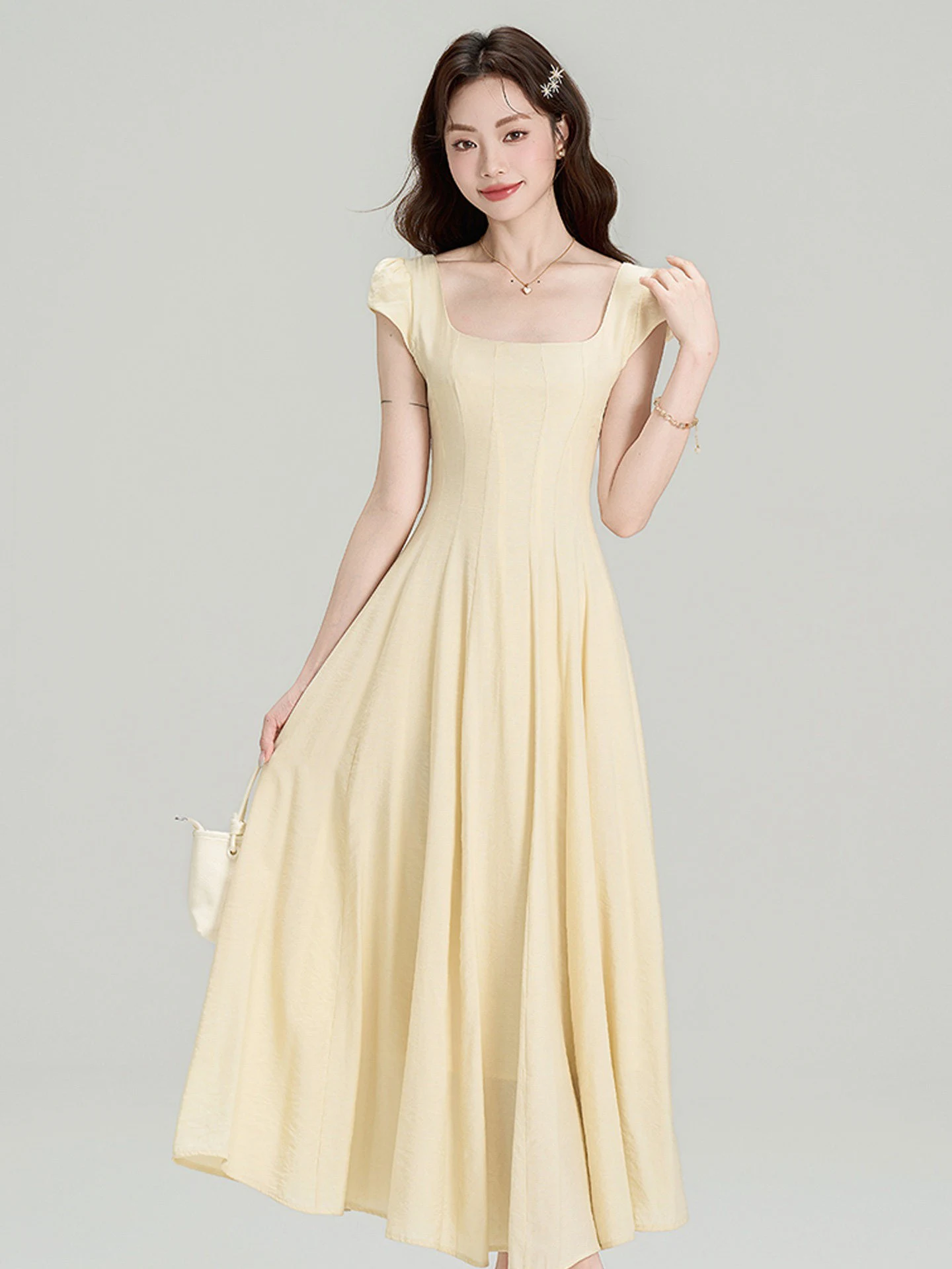 Yellow Square Collar Dress Women's Elegant Slimming Long Dress Summer New Style French Style High Waist A-Line Short Sleeve
Yellow Square Collar Dress Women's Elegant Slimming Long Dress Summer New Style French Style High Waist A-Line Short Sleeve