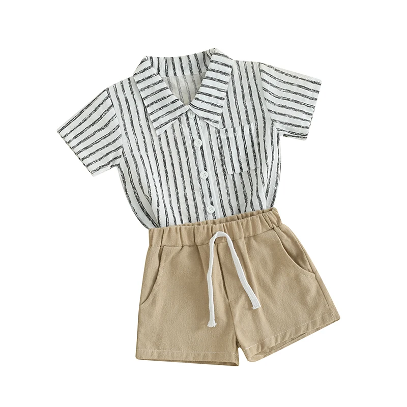 Kupretty Toddler Baby Boy Summer Clothes Striped Retro Short Sleeve Button Down Shirt Solid Shorts Clothing Set
Kupretty Toddler Baby Boy Summer Clothes Striped Retro Short Sleeve Button Down Shirt Solid Shorts Clothing Set