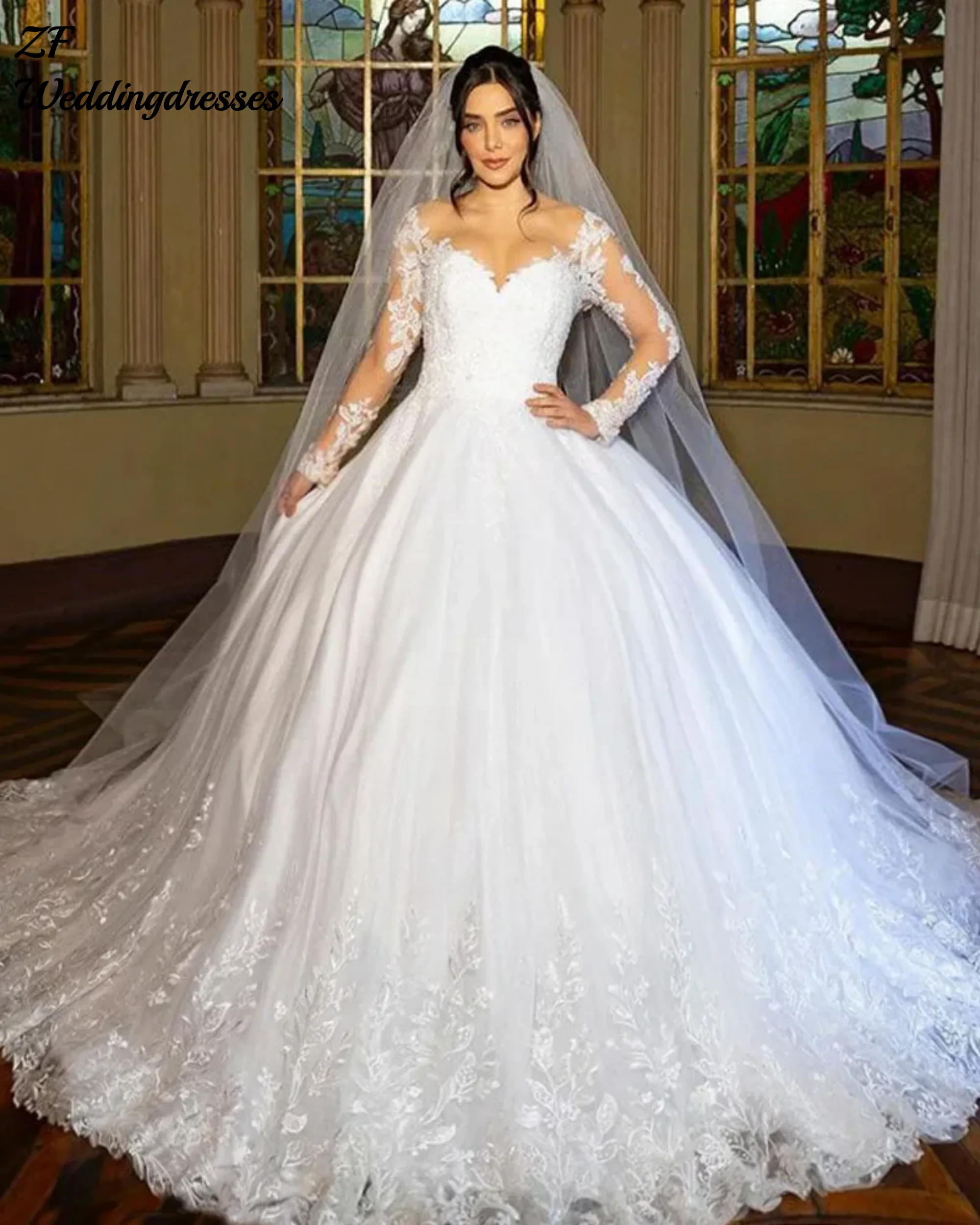 Customized Wedding Dresses Sheer Scoop Neck Long Sleeves Bridal Dresses Arabian Ball Gown Vestido De Noiva
Customized Wedding Dresses Sheer Scoop Neck Long Sleeves Bridal Dresses Arabian Ball Gown Vestido De Noiva