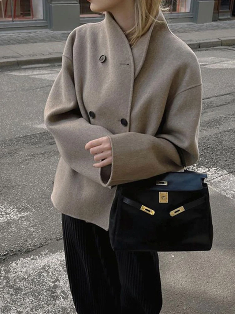 Women's Woolen Coat, Loose Casual Retro Double Breasted Jacket, Stand Collar, Office Lady Outerwear, Autumn, Winter, 2024
Women's Woolen Coat, Loose Casual Retro Double Breasted Jacket, Stand Collar, Office Lady Outerwear, Autumn, Winter, 2024