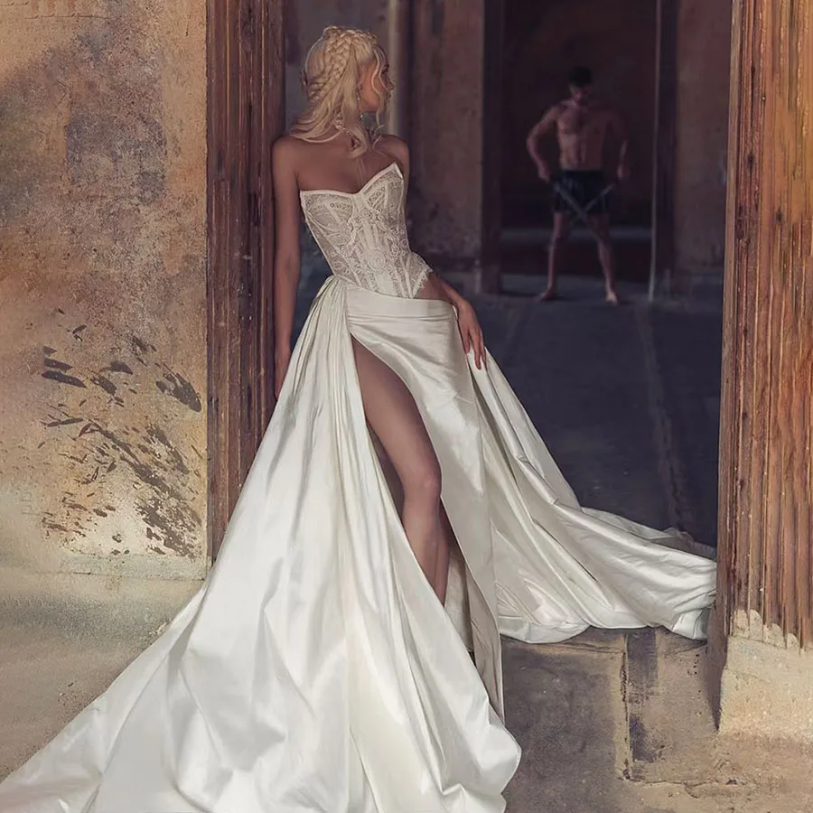 OEING Exquisite Lace Sexy A-line Wedding Dress For Woman V-Neck Sequined Side High Slit Satin Vestidos Novias Boda Bridal Gown
OEING Exquisite Lace Sexy A-line Wedding Dress For Woman V-Neck Sequined Side High Slit Satin Vestidos Novias Boda Bridal Gown