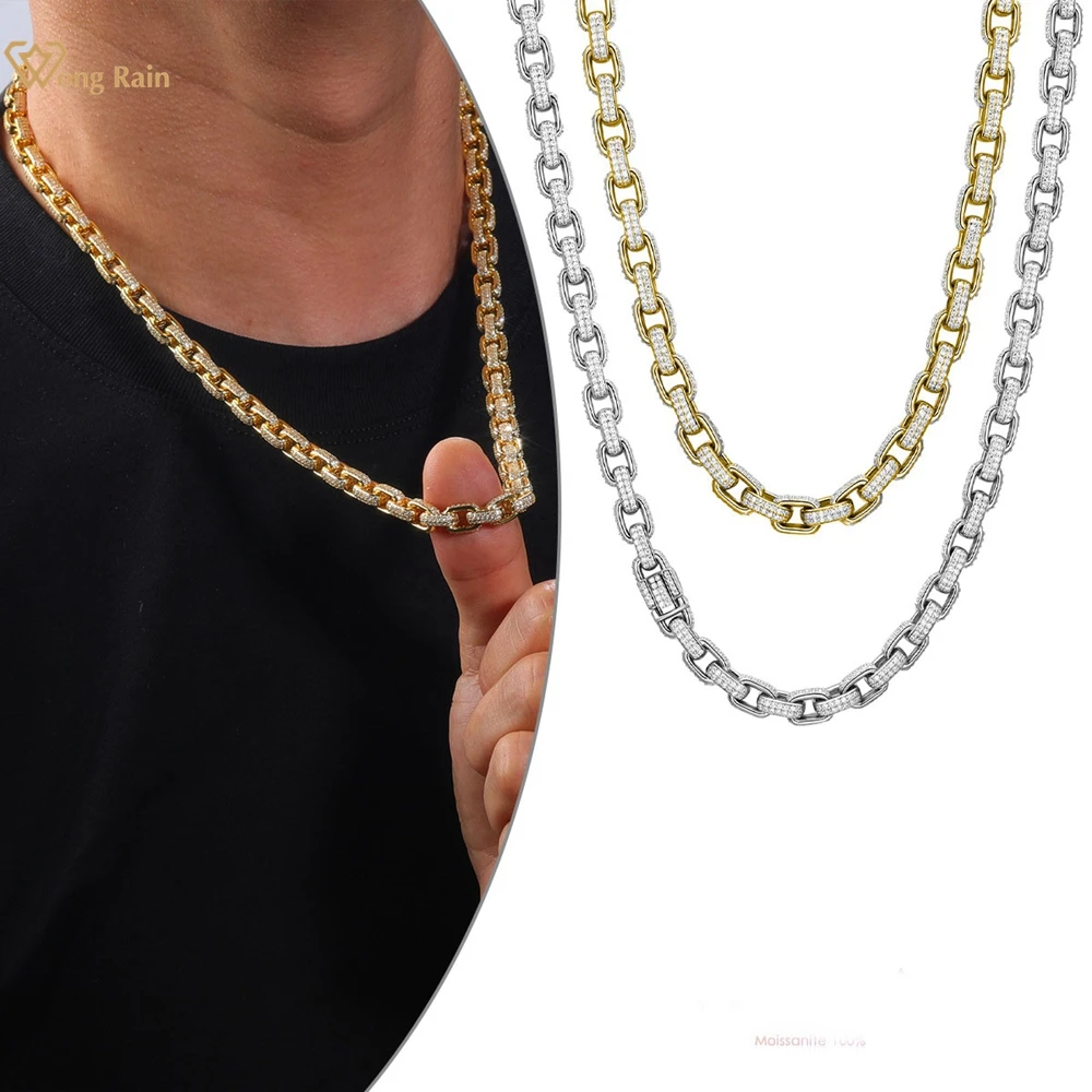 Wong Rain Hip Hop Rock 925 Sterling Silver VVS1 3EX D Real Moissanite Full Diamonds Gems 7.3MM Cuban Chain Necklace Fine Jewelry
Wong Rain Hip Hop Rock 925 Sterling Silver VVS1 3EX D Real Moissanite Full Diamonds Gems 7.3MM Cuban Chain Necklace Fine Jewelry