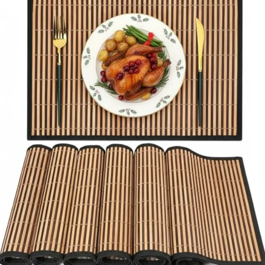 Bamboo Placemats Set of 6, Bamboo Table Mats Set with Fabric Border, 18'' x 12'' Woven Placemat, Japanese Style, Washable Heat
Bamboo Placemats Set of 6, Bamboo Table Mats Set with Fabric Border, 18'' x 12'' Woven Placemat, Japanese Style, Washable Heat