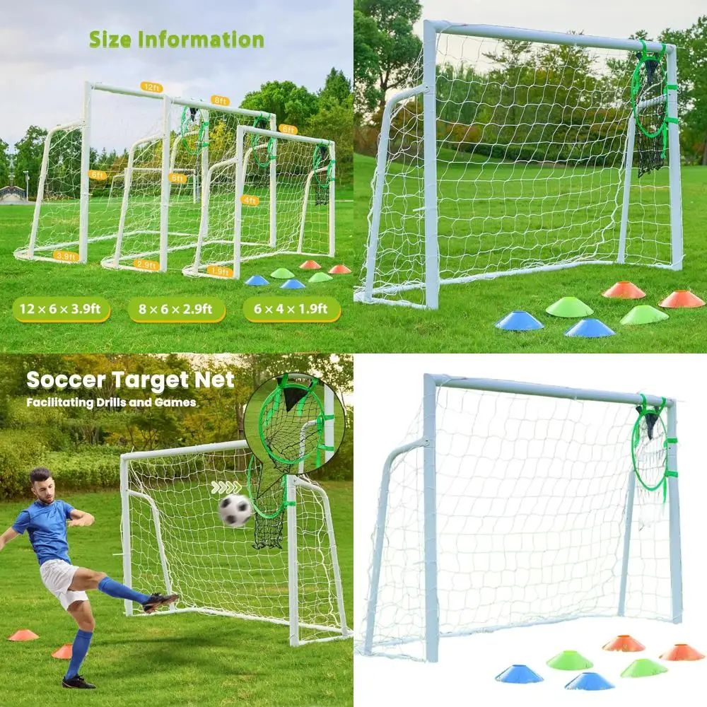 12x6, 8x6, and 6x4 Size Soccer Goals for Backyard, 2 Diameter Steel Frame with Galvanized Powder Coated Posts and Soccer Net for
12x6, 8x6, and 6x4 Size Soccer Goals for Backyard, 2 Diameter Steel Frame with Galvanized Powder Coated Posts and Soccer Net for